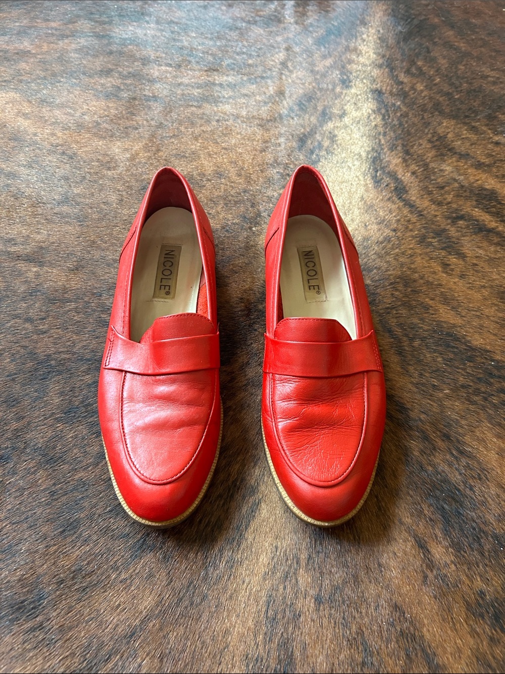 Nicole Red Leather Penny Loafers — Sleek Slip-On Flats